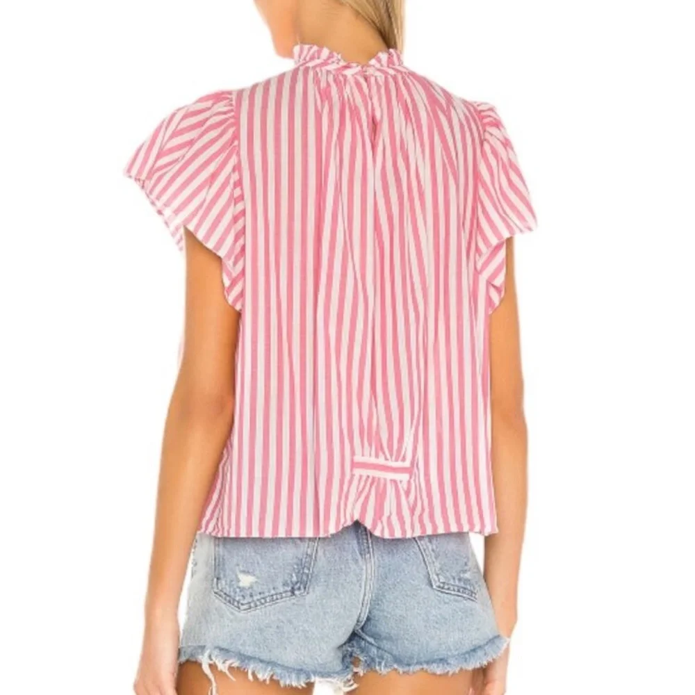 {Anthro} Birds of Paradis by Trovata | Carla Stripe High Neck Ruffle Top $248 S - Picture 2 of 16